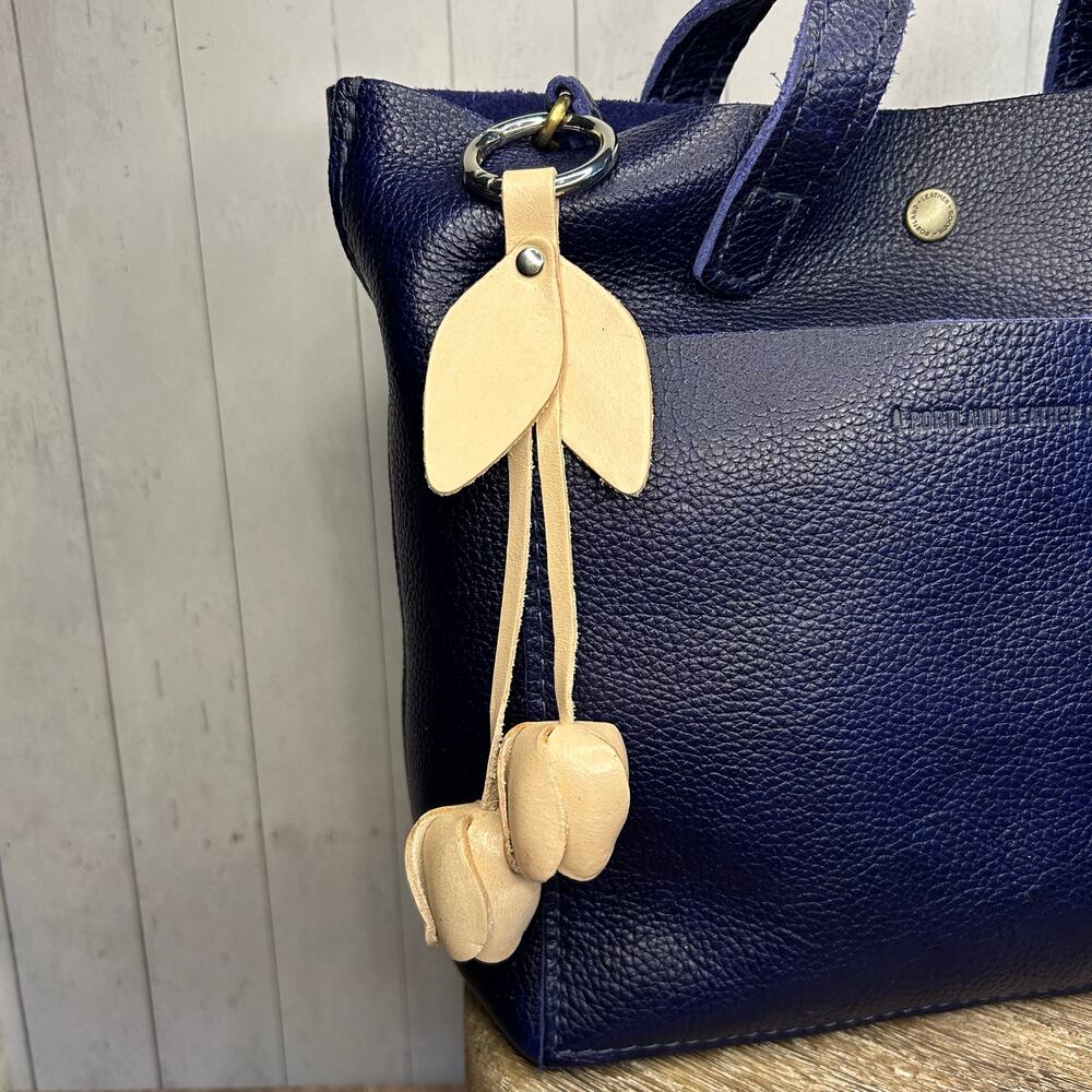 Leather Cream Tulip Purse Charm Genuine Leather Tulip Flower Bag Charm